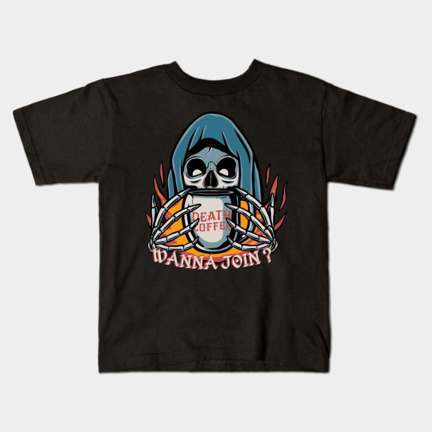Death coffee Kids T-Shirt by PlasticGhost